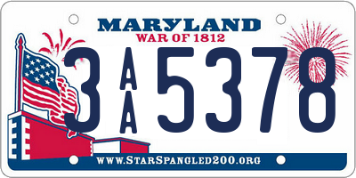 MD license plate 3AA5378