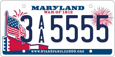 MD license plate 3AA5555