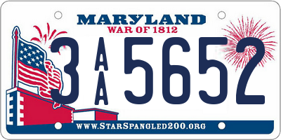 MD license plate 3AA5652