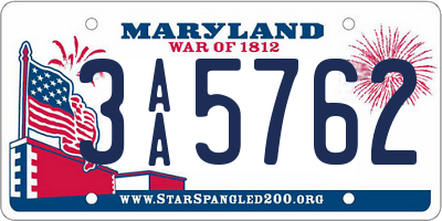 MD license plate 3AA5762