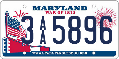 MD license plate 3AA5896