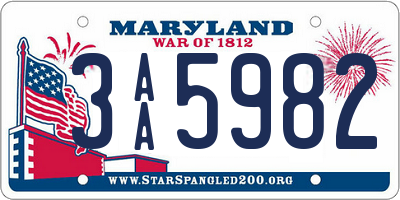 MD license plate 3AA5982