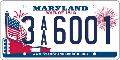 MD license plate 3AA6001