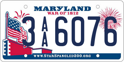 MD license plate 3AA6076