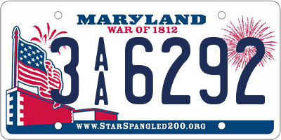 MD license plate 3AA6292