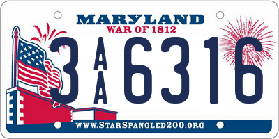 MD license plate 3AA6316