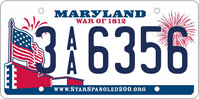 MD license plate 3AA6356