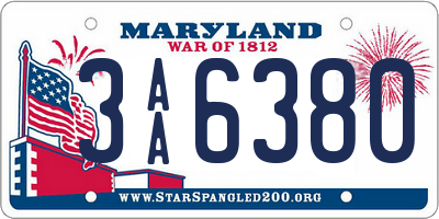 MD license plate 3AA6380