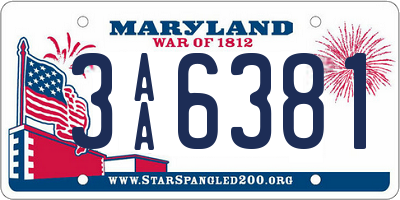 MD license plate 3AA6381