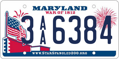 MD license plate 3AA6384