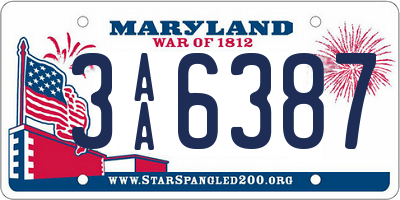 MD license plate 3AA6387