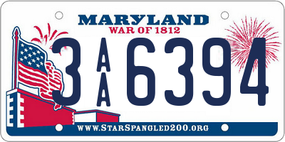 MD license plate 3AA6394