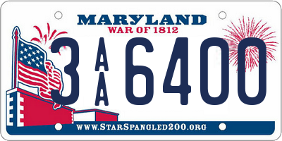 MD license plate 3AA6400