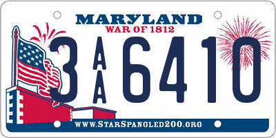 MD license plate 3AA6410