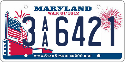 MD license plate 3AA6421