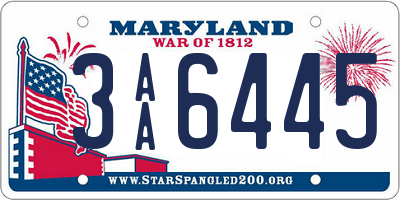 MD license plate 3AA6445