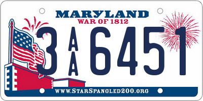 MD license plate 3AA6451