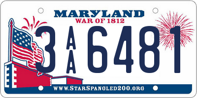 MD license plate 3AA6481