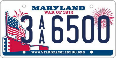 MD license plate 3AA6500