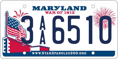 MD license plate 3AA6510