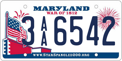 MD license plate 3AA6542