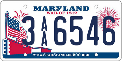 MD license plate 3AA6546