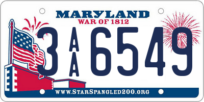 MD license plate 3AA6549