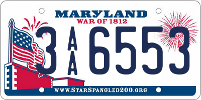 MD license plate 3AA6553