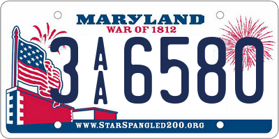 MD license plate 3AA6580