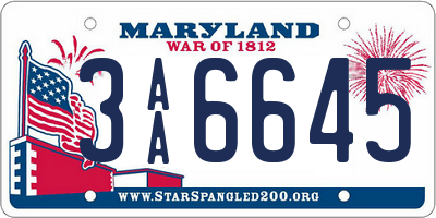 MD license plate 3AA6645