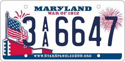 MD license plate 3AA6647