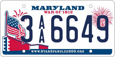 MD license plate 3AA6649