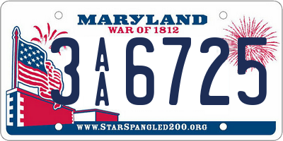 MD license plate 3AA6725