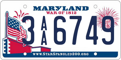 MD license plate 3AA6749