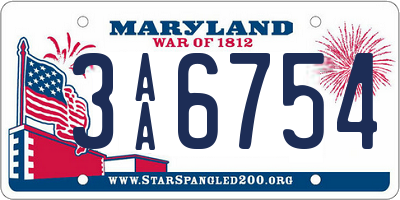 MD license plate 3AA6754