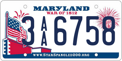 MD license plate 3AA6758