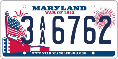 MD license plate 3AA6762
