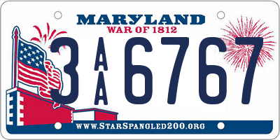 MD license plate 3AA6767