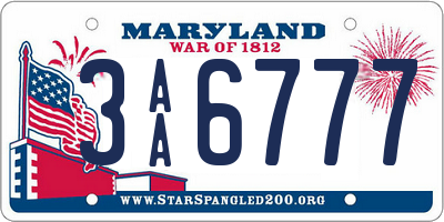 MD license plate 3AA6777