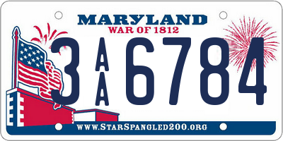 MD license plate 3AA6784