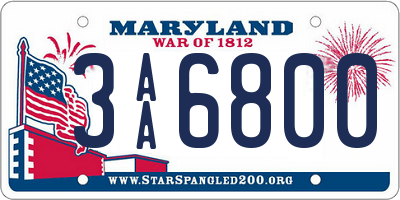 MD license plate 3AA6800