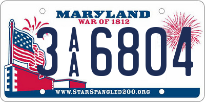 MD license plate 3AA6804