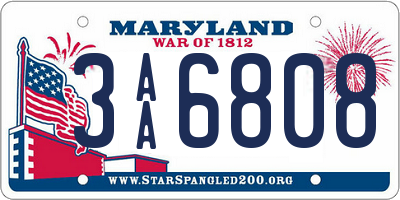 MD license plate 3AA6808