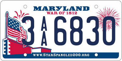 MD license plate 3AA6830