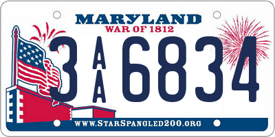 MD license plate 3AA6834