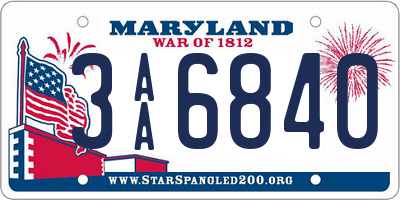 MD license plate 3AA6840