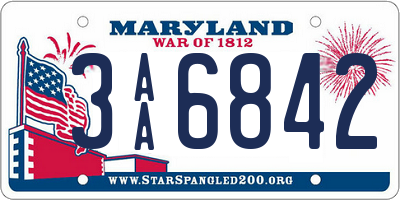 MD license plate 3AA6842