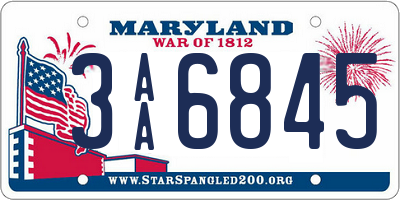 MD license plate 3AA6845
