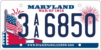 MD license plate 3AA6850