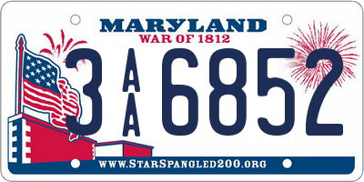 MD license plate 3AA6852